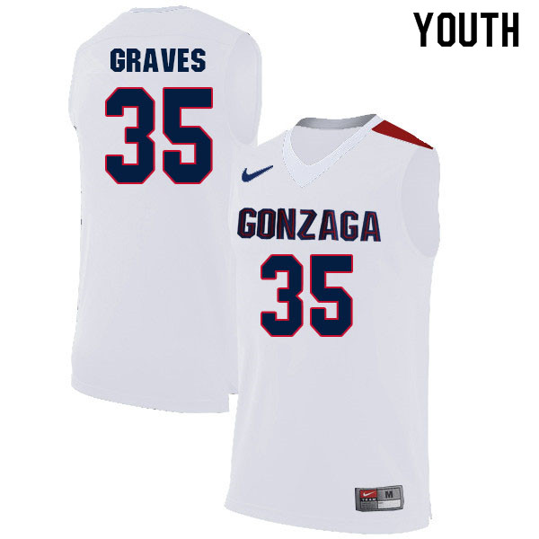 Youth #35 Will Graves Gonzaga Bulldogs College Basketball Jerseys Sale-White